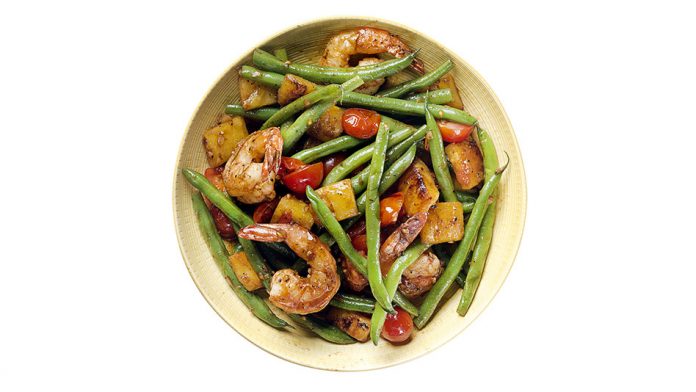 Recipe: Green Bean Salad with Seared Pineapple and Shrimp