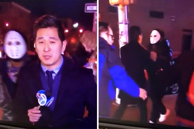 Masked man attacks TV reporter live on air (Video)