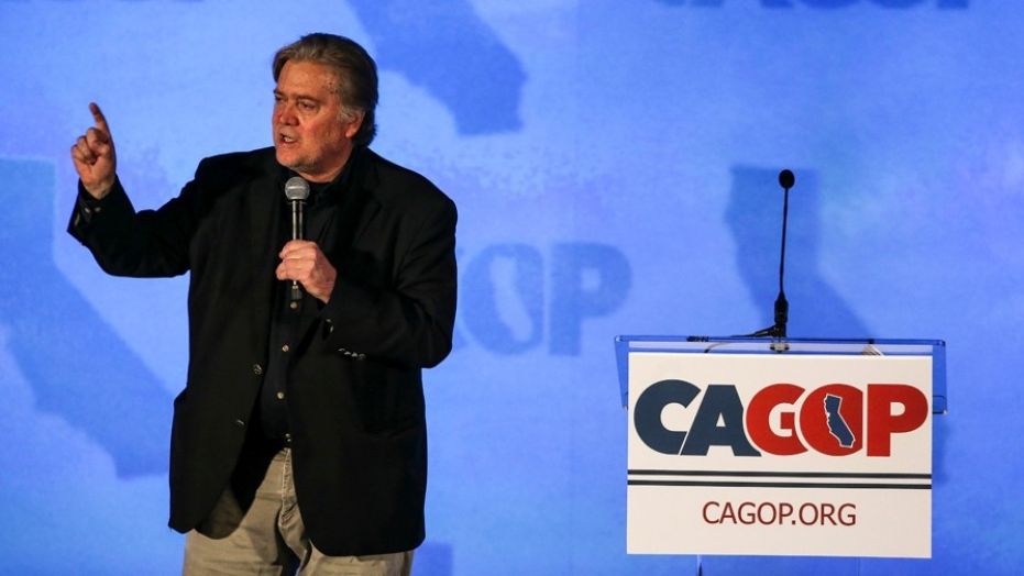 Steve Bannon, a former White House adviser to President Donald Trump, speaks at the California Republican Convention in Anaheim, Calf., on Friday Oct. 20, 2017. Bannon wants to oust Republican senators he feels are disloyal to President Donald Trump. (AP Photo/Ringo H.W. Chiu)