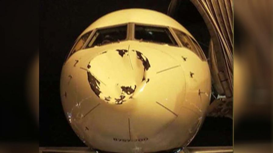 Players share pictures online of the plane's caved-in nose.