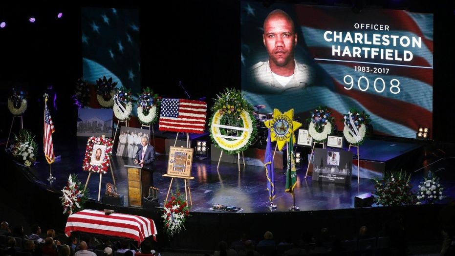 Las Vegas police officer Charleston Hartfield was laid to rest Friday, Oct. 20, 2017.