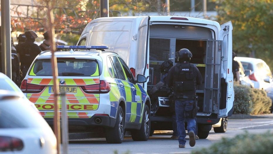 A police department in central England says a reported hostage-taking incident at a bowling alley is "unconnected to any terrorist activity."