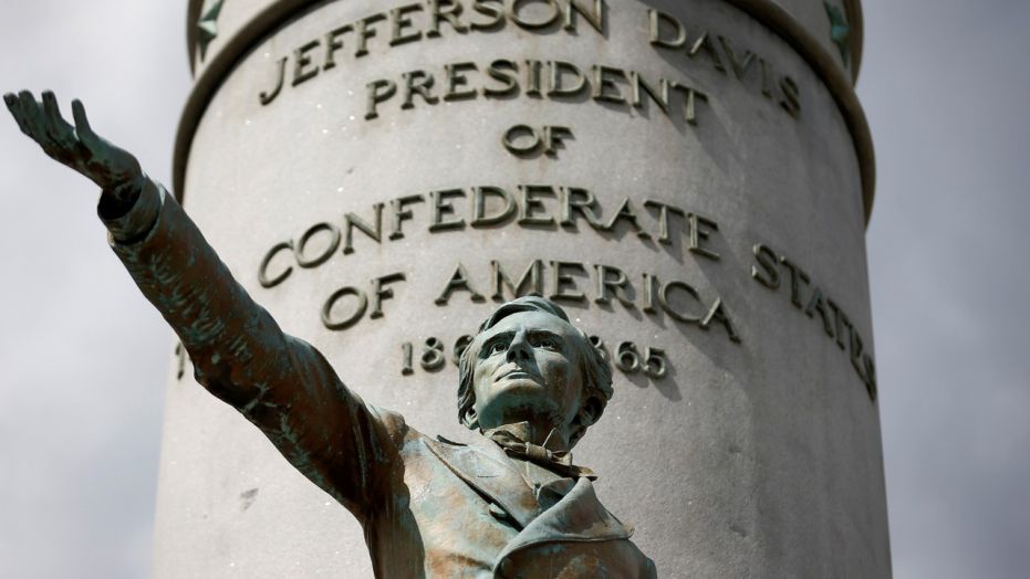 The statue of Jefferson Davis, president of the Confederate States of America, stands in Richmond, Virginia