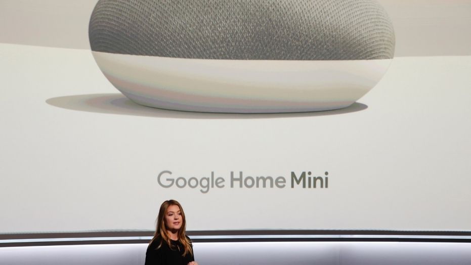 Isabelle Olsson, Google's Head of Industrial Design for Home, speaks about the Google Home Mini during a launch event in San Francisco, California, U.S. October 4, 2017. REUTERS/Stephen Lam - HP1EDA419Z335