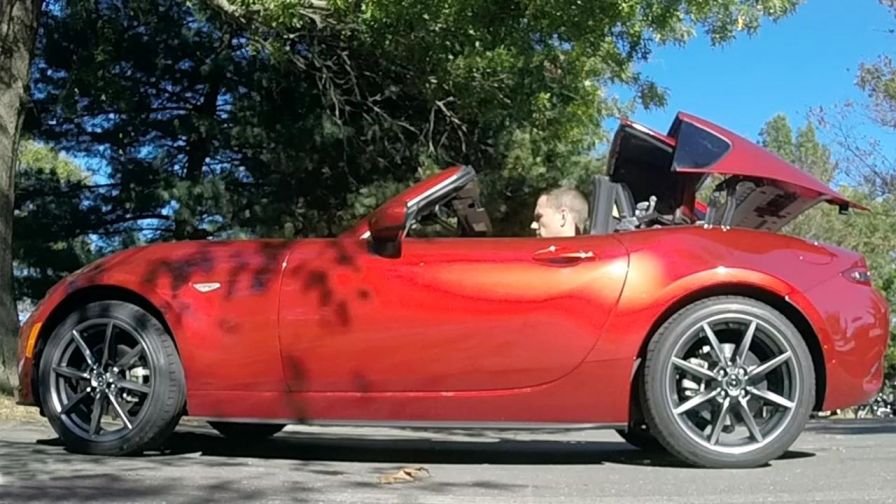 The Mazda Miata MX-5 RF is a convertible sports car that pops its top in a very unusual way.