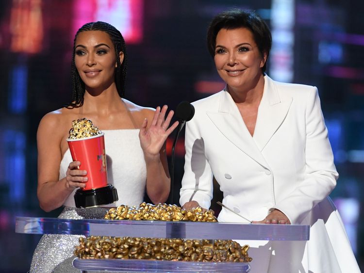  Kim Kardashian and  her mother Kris Jenner accept the Best Reality Series award for Keeping Up with the Kardashians