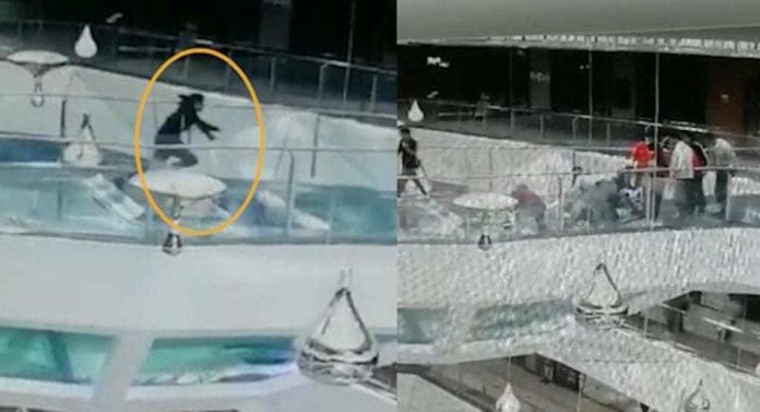 Woman falls into shark tank at shopping centre (Watch)