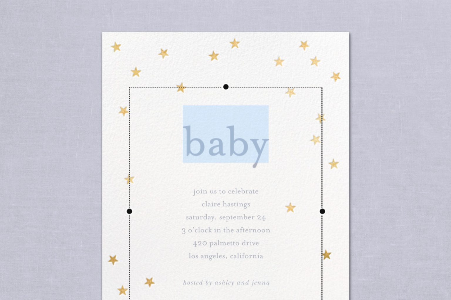 Compose an evite for a baby shower that includes gift ideas Star Mag