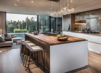 Designing a Modern Kitchen Island with a Bold Color and Wood Countertop Design a modern kitchen island that features a bold color and wood countertop